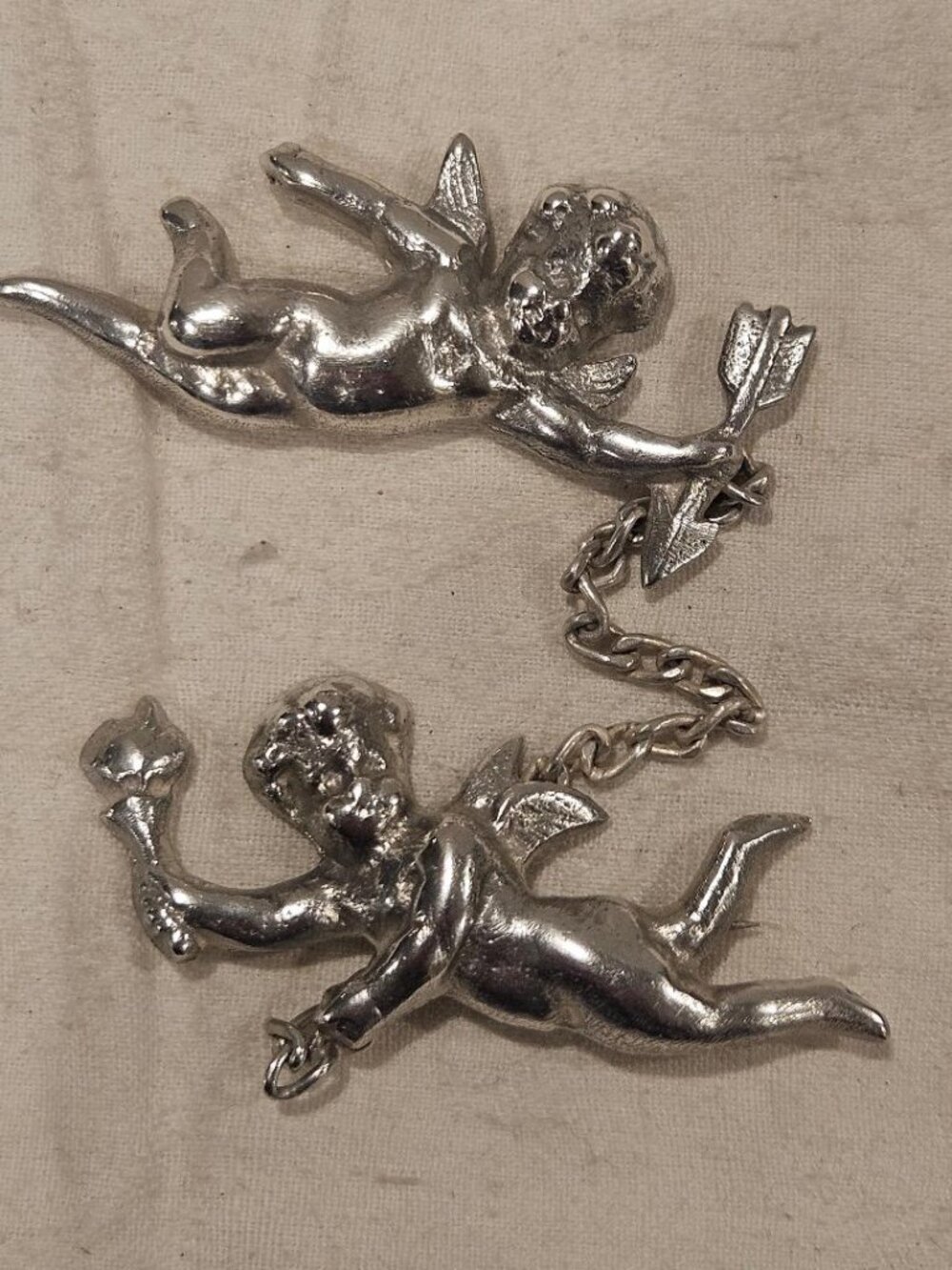 Vintage Beaucraft Sterling Silver Double Cherub Angel Sweater Guard Brooch
